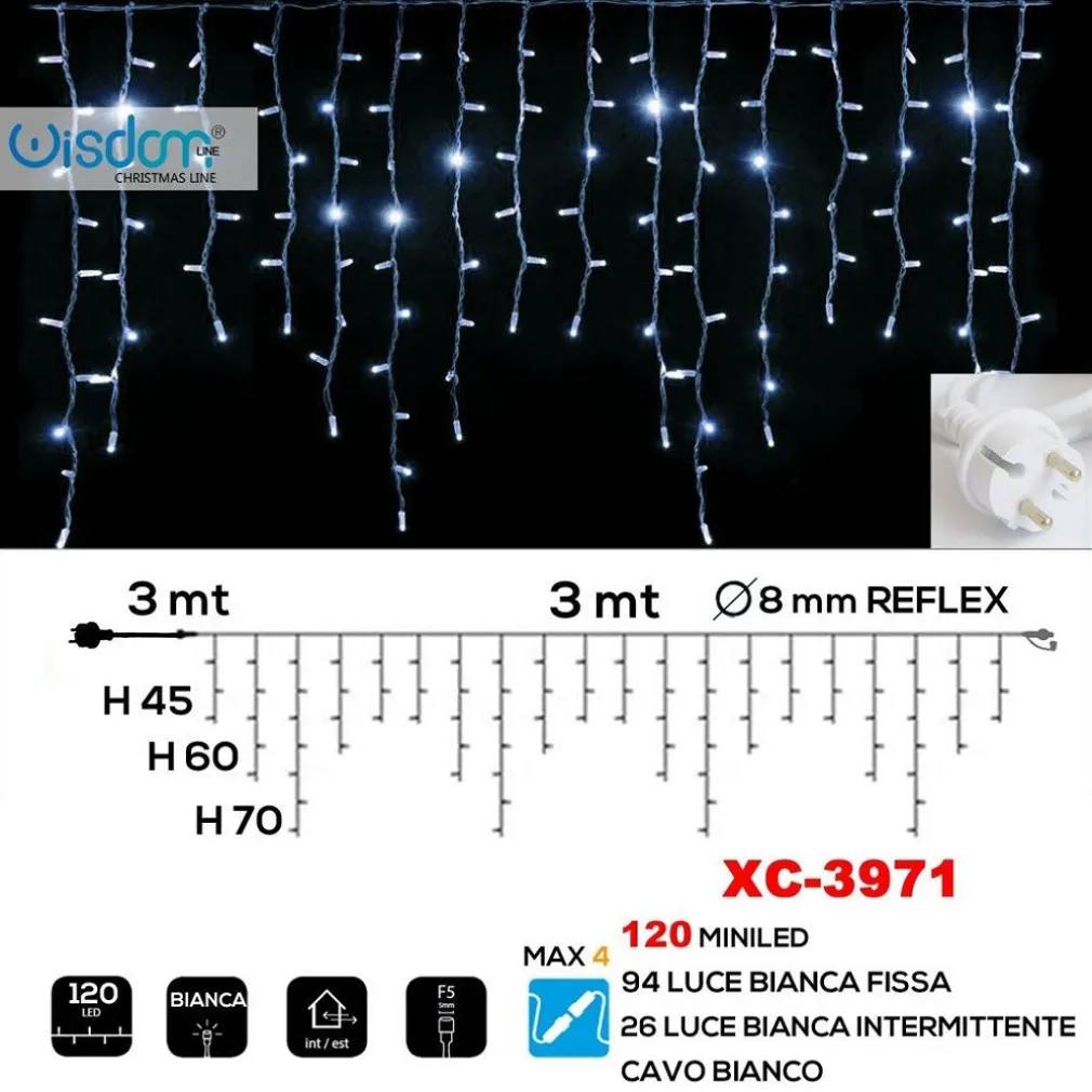 TENDA LUMINOSA NATALIZIA 120LED LUCE BIANCA FISSA + BIANCA INTERMITTENTE XC-3971