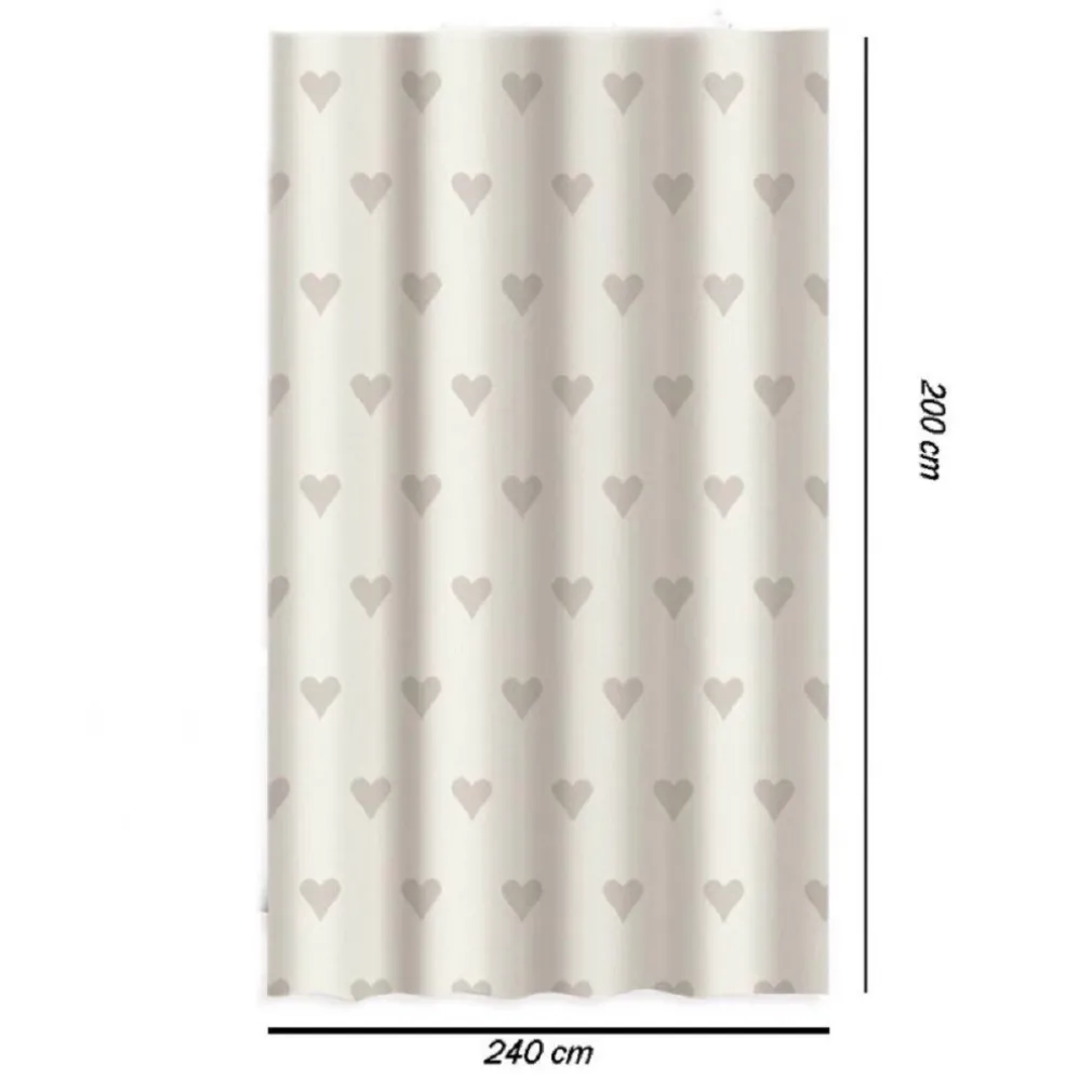 TENDA MODERNA DOCCIA VASCA BAGNO IMPERMEABILE PVC 12 GANCI CUORI 200X240CM 79229