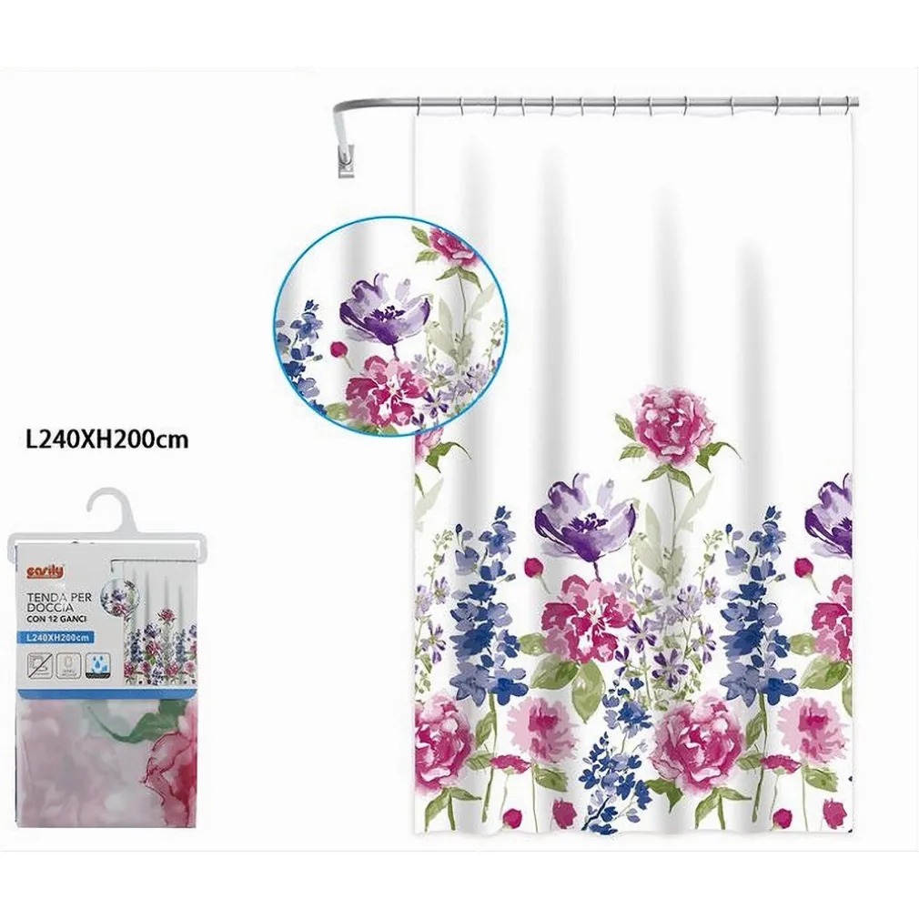 TENDA PER DOCCIA BAGNO STAMPA GARDEN FIORI FLOREALE 240X200CM CON 12 GANCI 87570
