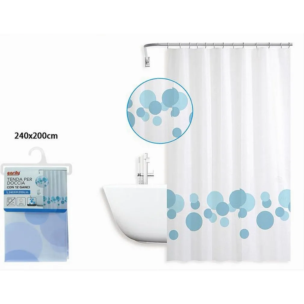 TENDA PER DOCCIA VASCA BAGNO DESIGN CON CERCHI BICOLORE 240X200CM 12 GANCI 87600