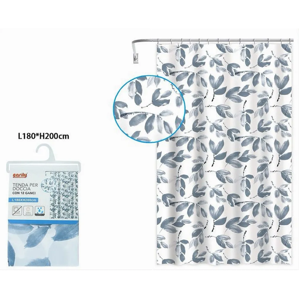 TENDA PER DOCCIA VASCA BAGNO CON 12 GANCI MOTIVO RAMETTI FOGLIE 180X200 CM 87577
