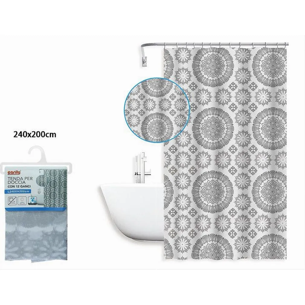 TENDA PER DOCCIA VASCA DA BAGNO DESIGN A MANDALA 240X200 CM CON 12 ANELLI 87590