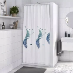 TENDA PER DOCCIA VASCA DA BAGNO PEVA 12 GANCI DECORATA CON PIUME 240X200CM 87572