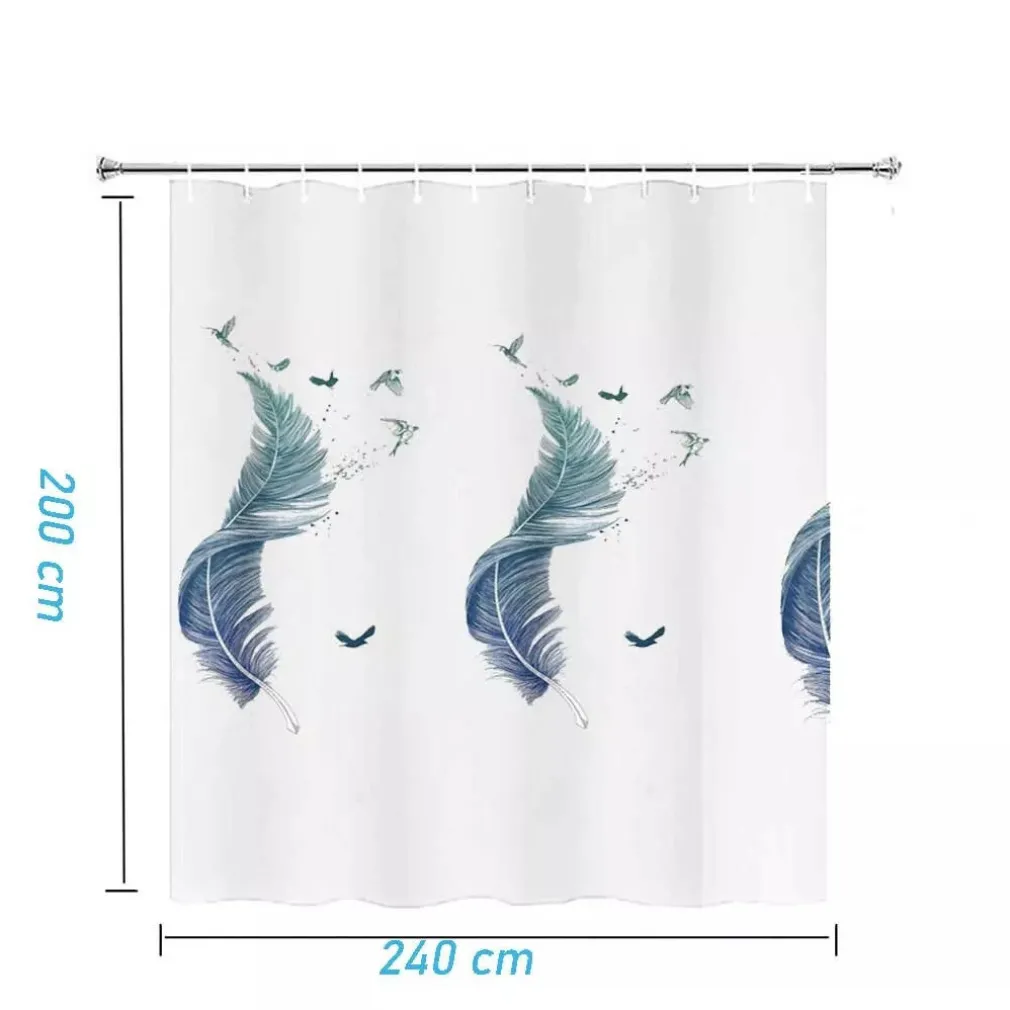 TENDA PER DOCCIA VASCA DA BAGNO PEVA 12 GANCI DECORATA CON PIUME 240X200CM 87572