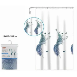 TENDA PER DOCCIA VASCA DA BAGNO PEVA 12 GANCI DECORATA CON PIUME 240X200CM 87572