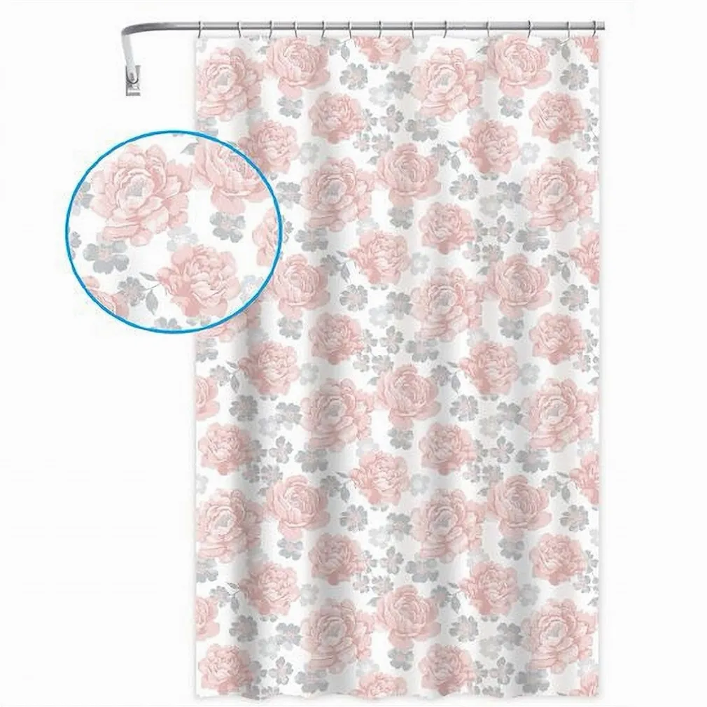 TENDA PER DOCCIA VASCA DA BAGNO 12 GANCI STAMPA FIORI ROSA GRIGI 180X200CM 87575