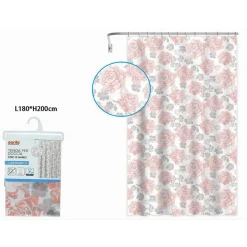 TENDA PER DOCCIA VASCA DA BAGNO 12 GANCI STAMPA FIORI ROSA GRIGI 180X200CM 87575