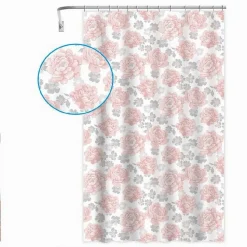 TENDA PER DOCCIA VASCA DA BAGNO 12 GANCI STAMPA FIORI ROSA GRIGI 240X200CM 87576