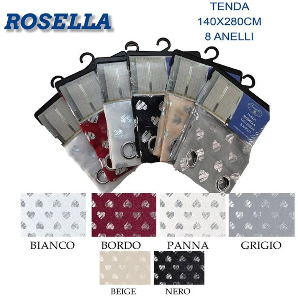 TENDA ROSELLA CUORI PANNELLO SINGOLO 8 BORCHIE PORTA FINESTRA BASTONE 140X280 CM