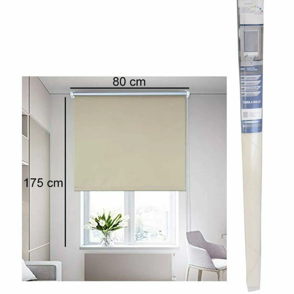TENDA RULLO OSCURANTE 80X175CM BEIGE CON CATENINA TENDE PARASOLE FINESTRA CASA