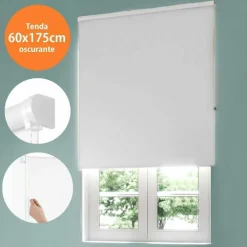 TENDA RULLO OSCURANTE 60X175CM BIANCO CON CATENINA TENDE PARASOLE FINESTRA CASA