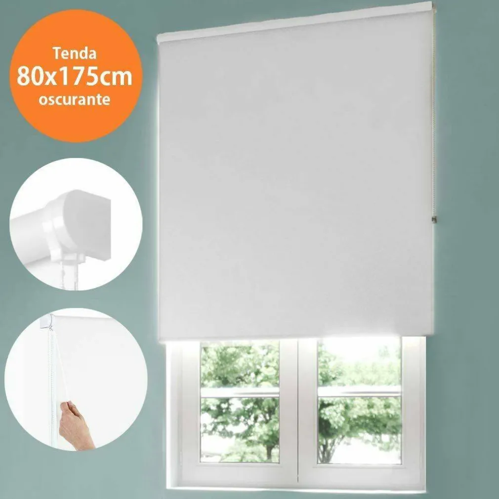 TENDA RULLO OSCURANTE 80X175CM BIANCO CON CATENINA TENDE PARASOLE FINESTRA CASA