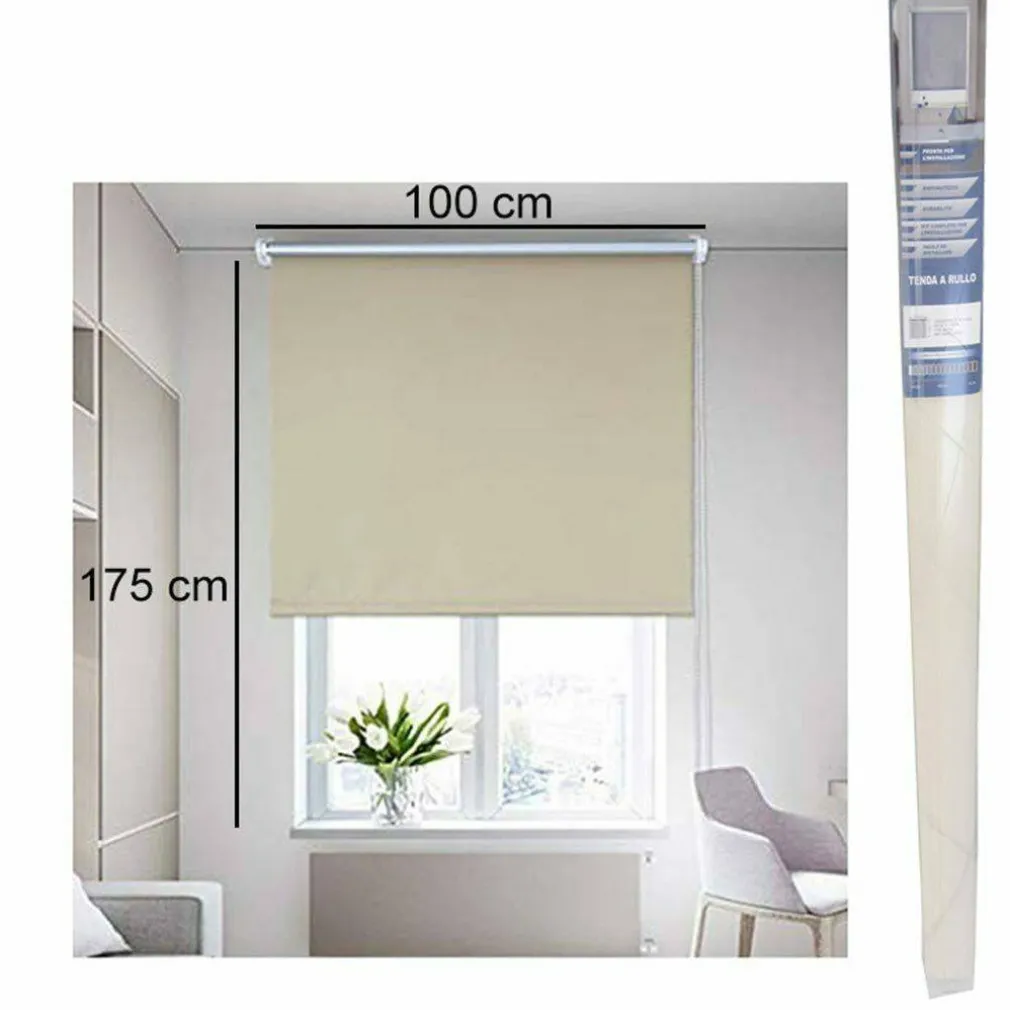TENDA RULLO OSCURANTE 100X175CM BEIGE CON CATENINA TENDE PARASOLE FINESTRA CASA