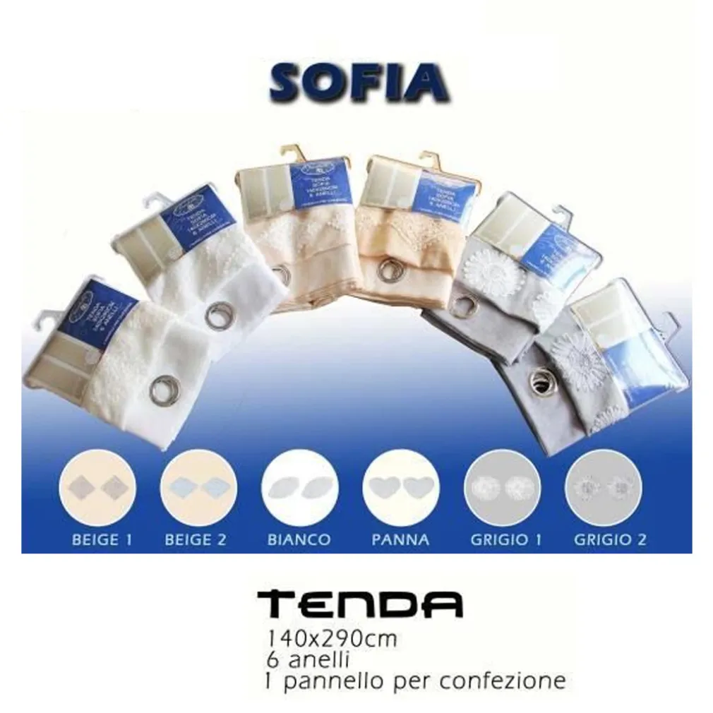 TENDA SOFIA PANNELLO SINGOLO 6 BORCHIE PORTA FINESTRA CUCINA BASTONE 140X290 CM