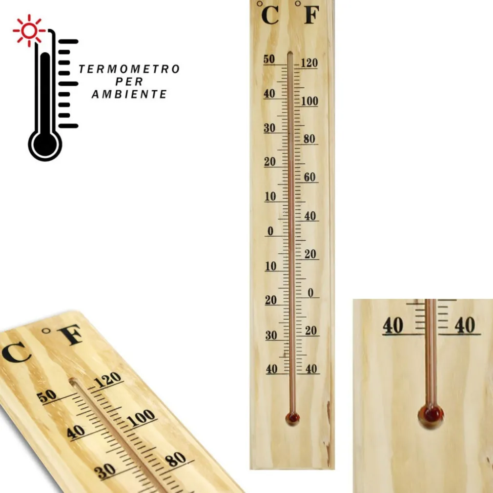 TERMOMETRO INTERNO ESTERNO DA MURO IN LEGNO °C °F CASA UFFICIO GIARDINO