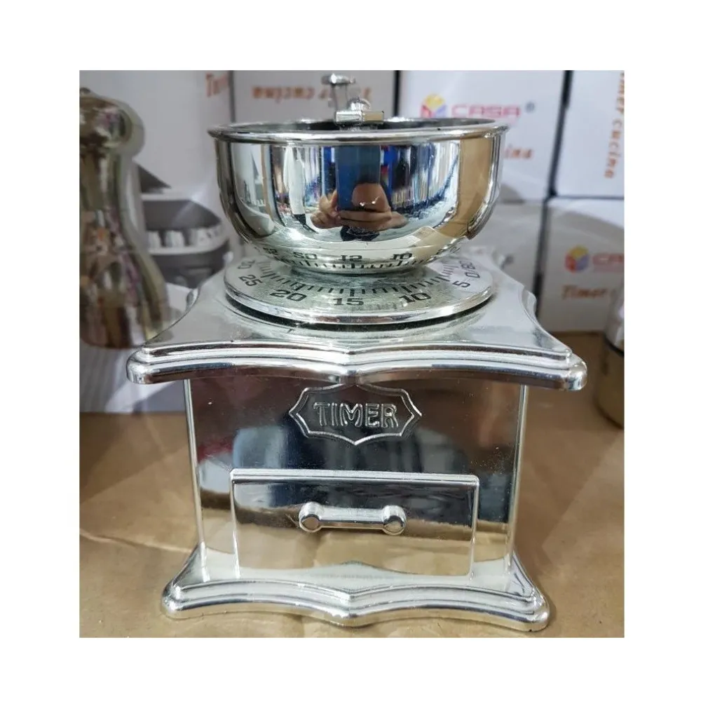 TIMER DA CUCINA MECCANICO A FORMA DI MACINACAFFÈ CROMATO COTTURA ALIMENTI