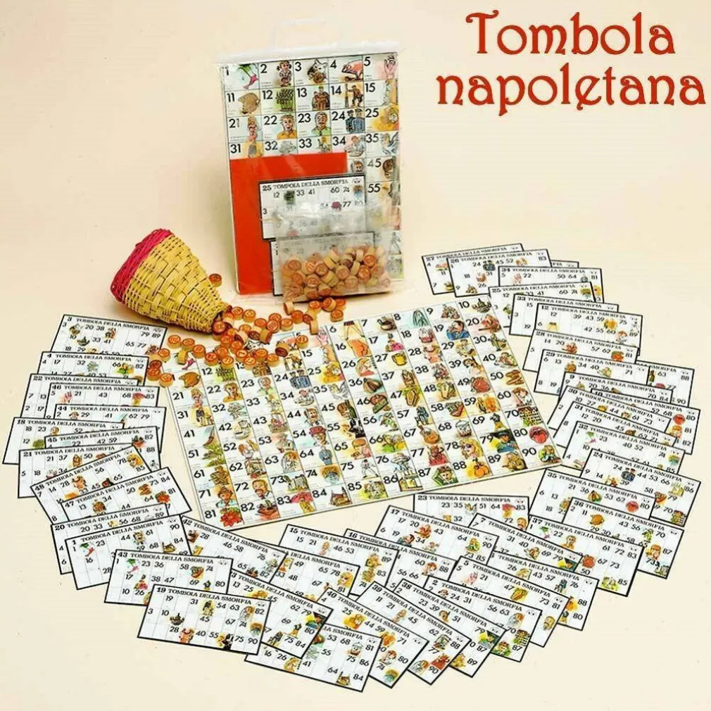 TOMBOLA NAPOLETANA CON CARTELLE SMORFIA CLASSICA NATALE CAPODANNO GIOCO NUMERI