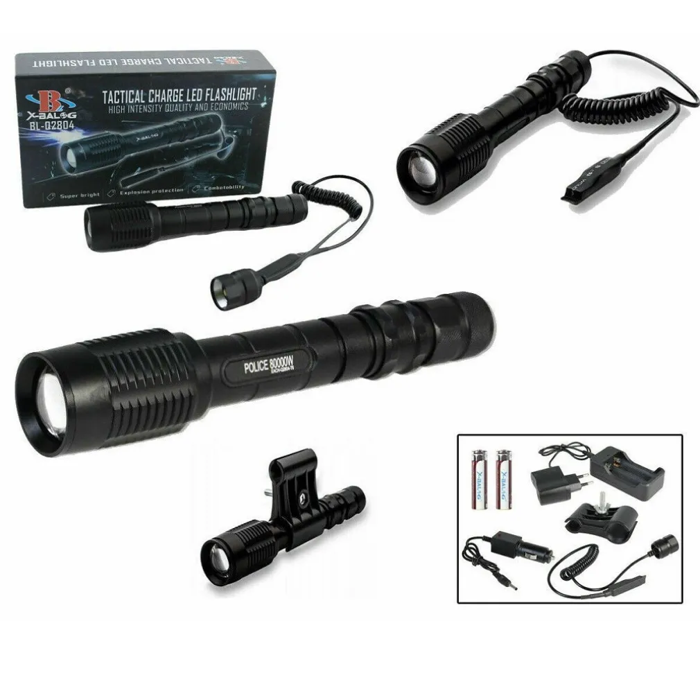 TORCIA 50000 LUMEN TATTICA/MILITARE PER FUCILE LED T6 RICARICABILE ZOOM BL-Q2804
