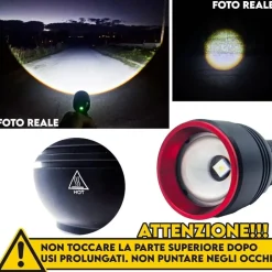 TORCIA A LED PROFESSIONALE RICARICABILE POTENTE LUCE ZOOM FINO A 500MT POWERBANK