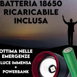 TORCIA A LED PROFESSIONALE RICARICABILE POTENTE LUCE ZOOM FINO A 500MT POWERBANK