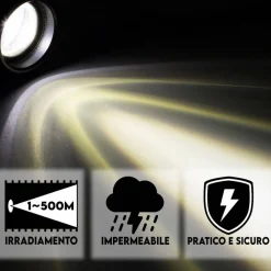 TORCIA A LED PROFESSIONALE RICARICABILE POTENTE LUCE ZOOM FINO A 500MT POWERBANK