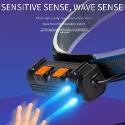 TORCIA DA TESTA FRONTALE SENSORE MOVIMENTO 68 LED LUCE BIANCA ROSSA BLU