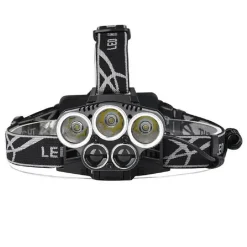 TORCIA FRONTALE 5 LED RICARICABILE 6 MODALITÀ DI ILLUMINAZIONE ESCURSIONI PESCA