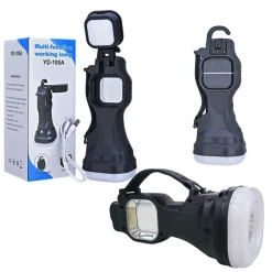 TORCIA LAMPADA EMERGENZA 26 LED SMD COB RICARICABILE PORTATILE PANNELLO SOLARE