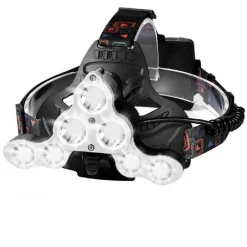 TORCIA LAMPADA FRONTALE 7 LED RICARICABILE PESCA GROTTE FASCIO LUCE BIANCA