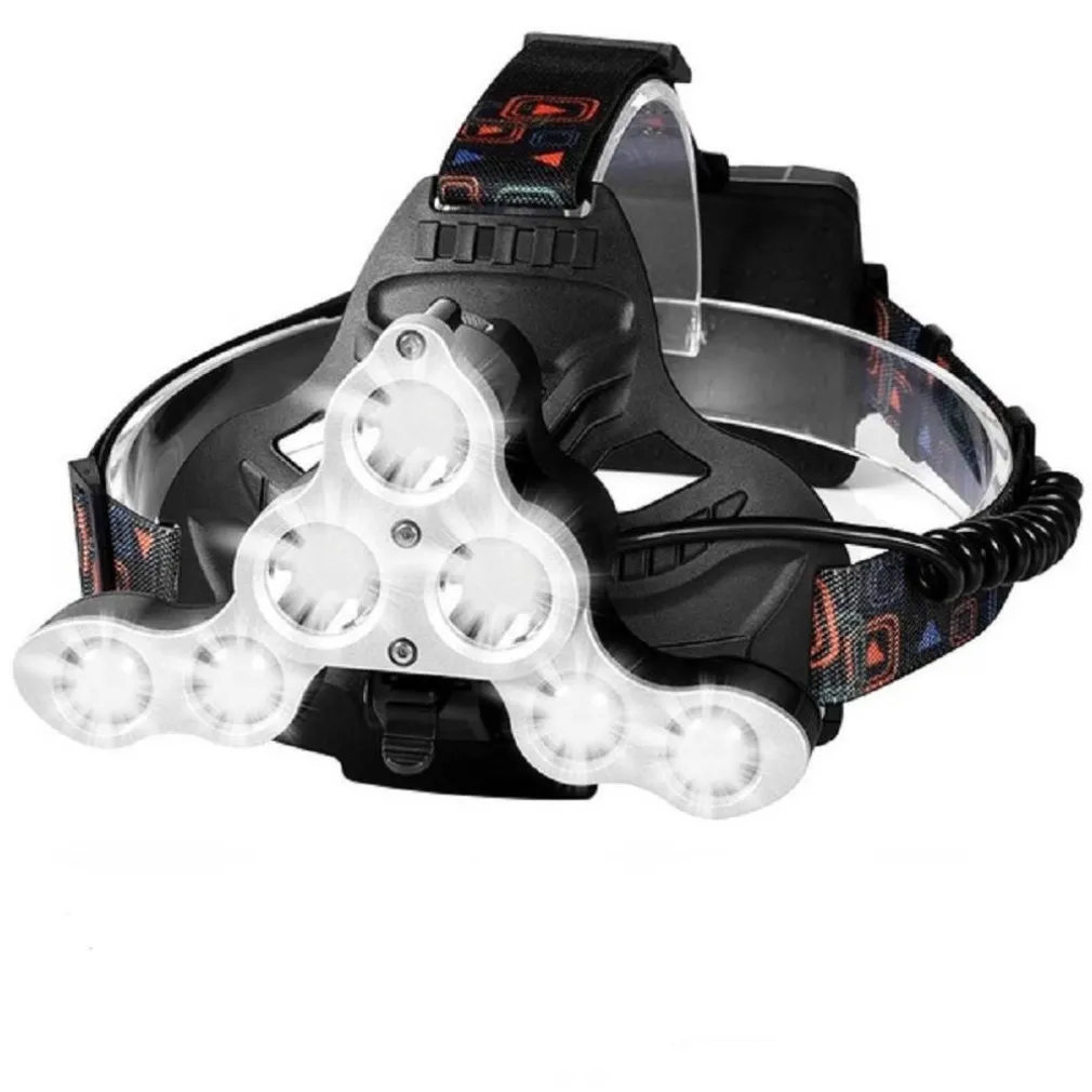 TORCIA LAMPADA FRONTALE 7 LED RICARICABILE PESCA GROTTE FASCIO LUCE BIANCA