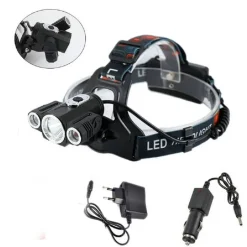 TORCIA LAMPADA FRONTALE LED RICARICABILE 3LED 5000 LUMEN CREE T6 100MT 180° 1825