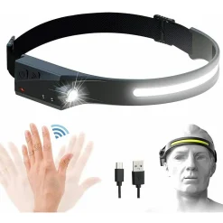 TORCIA LAMPADA FRONTALE RICARICABILE A LED COB 350LM CON SENSORE DI MOVIMENTO