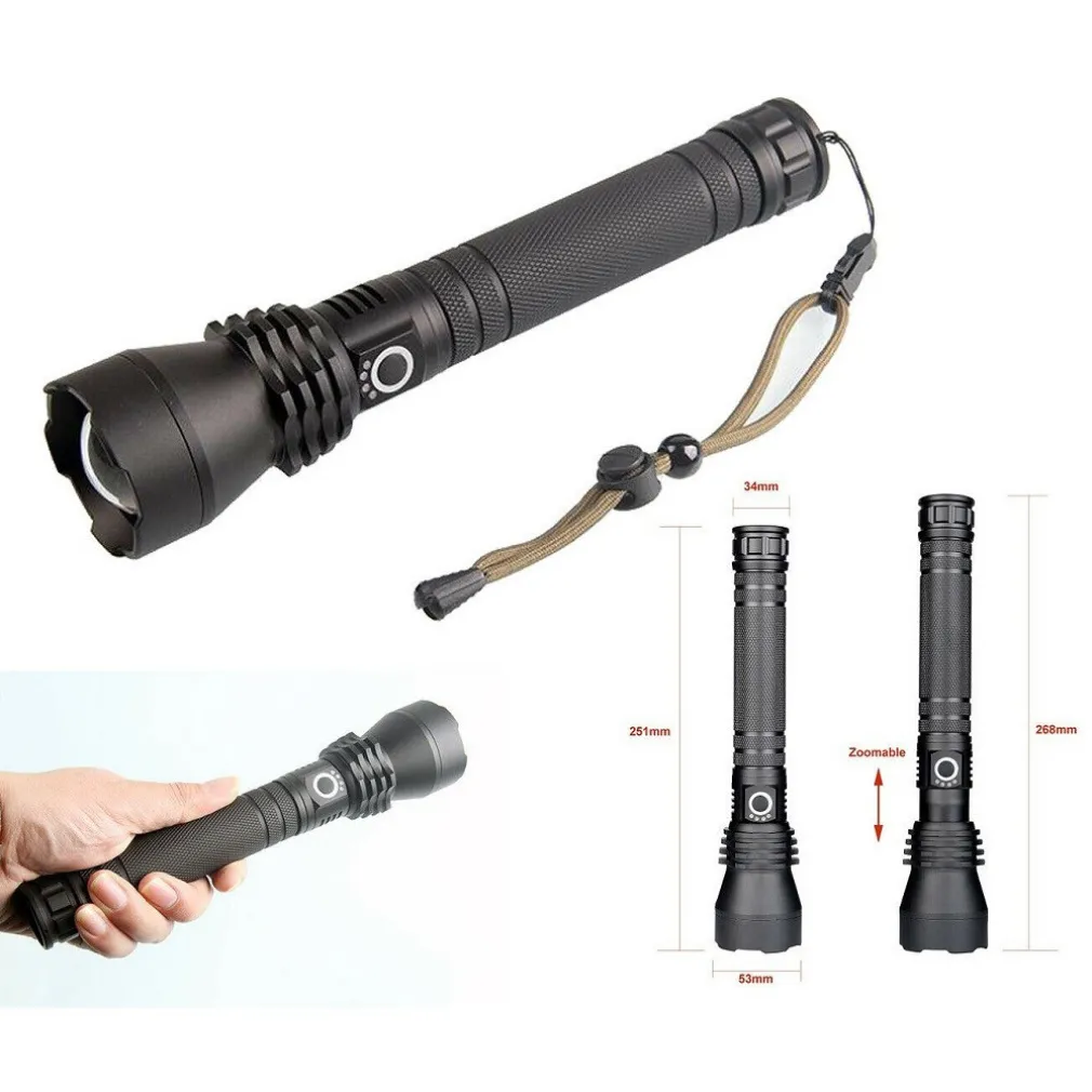 TORCIA LAMPADA LED CREE P50 RICARICABILE 2000 LUMEN 80000 W ZOOM DOPPIA BATTERIA