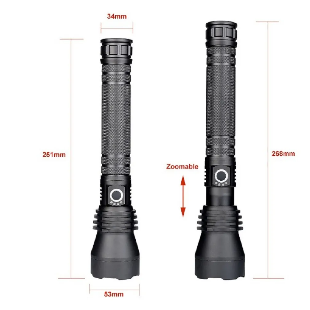 TORCIA LAMPADA LED CREE P50 RICARICABILE 2000 LUMEN 80000 W ZOOM DOPPIA BATTERIA