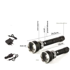 TORCIA LAMPADA LED CREE T6 RICARICABILE 2000 LUMEN 80000 W CON PROLUNGA BL-1899