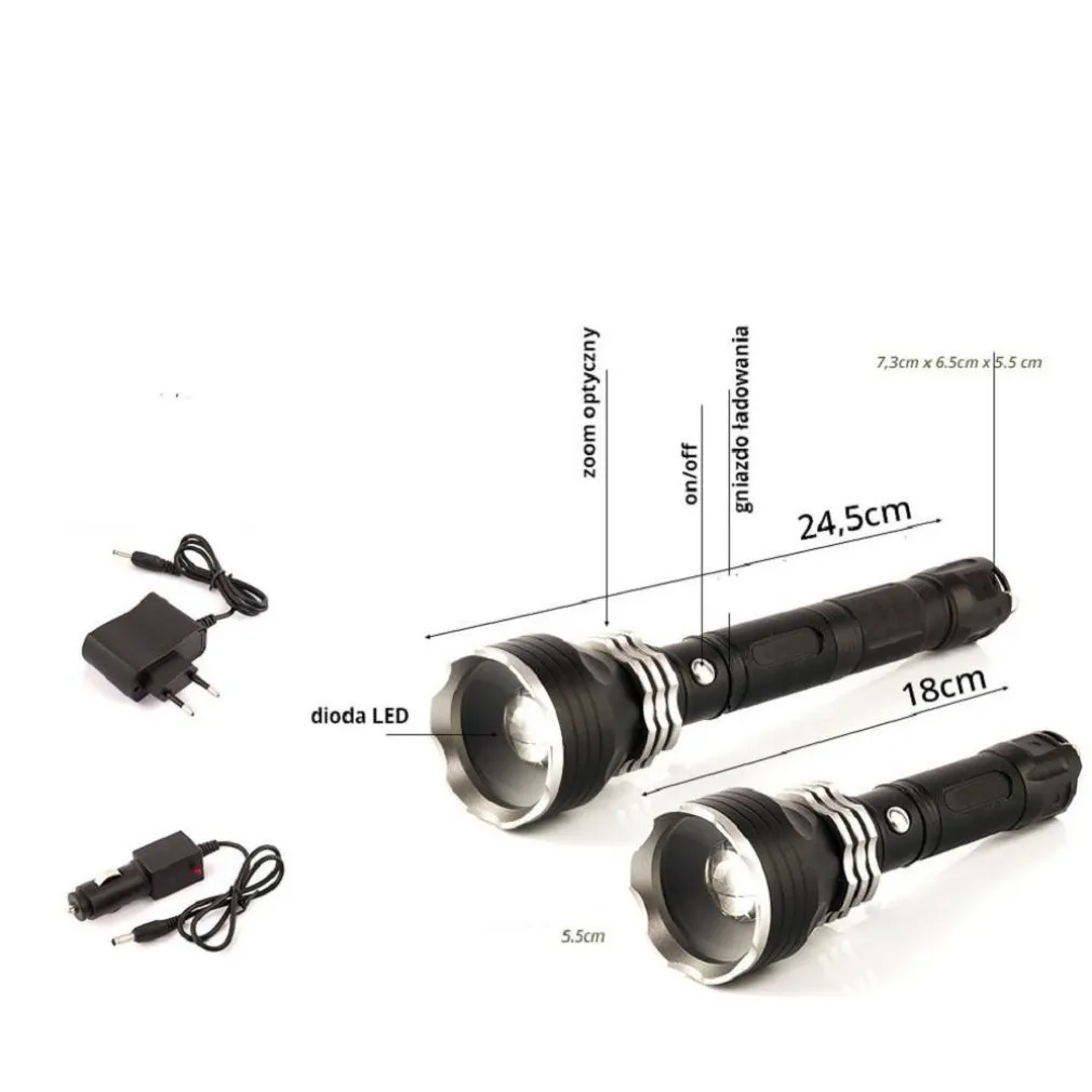 TORCIA LAMPADA LED CREE T6 RICARICABILE 2000 LUMEN 80000 W CON PROLUNGA BL-1899