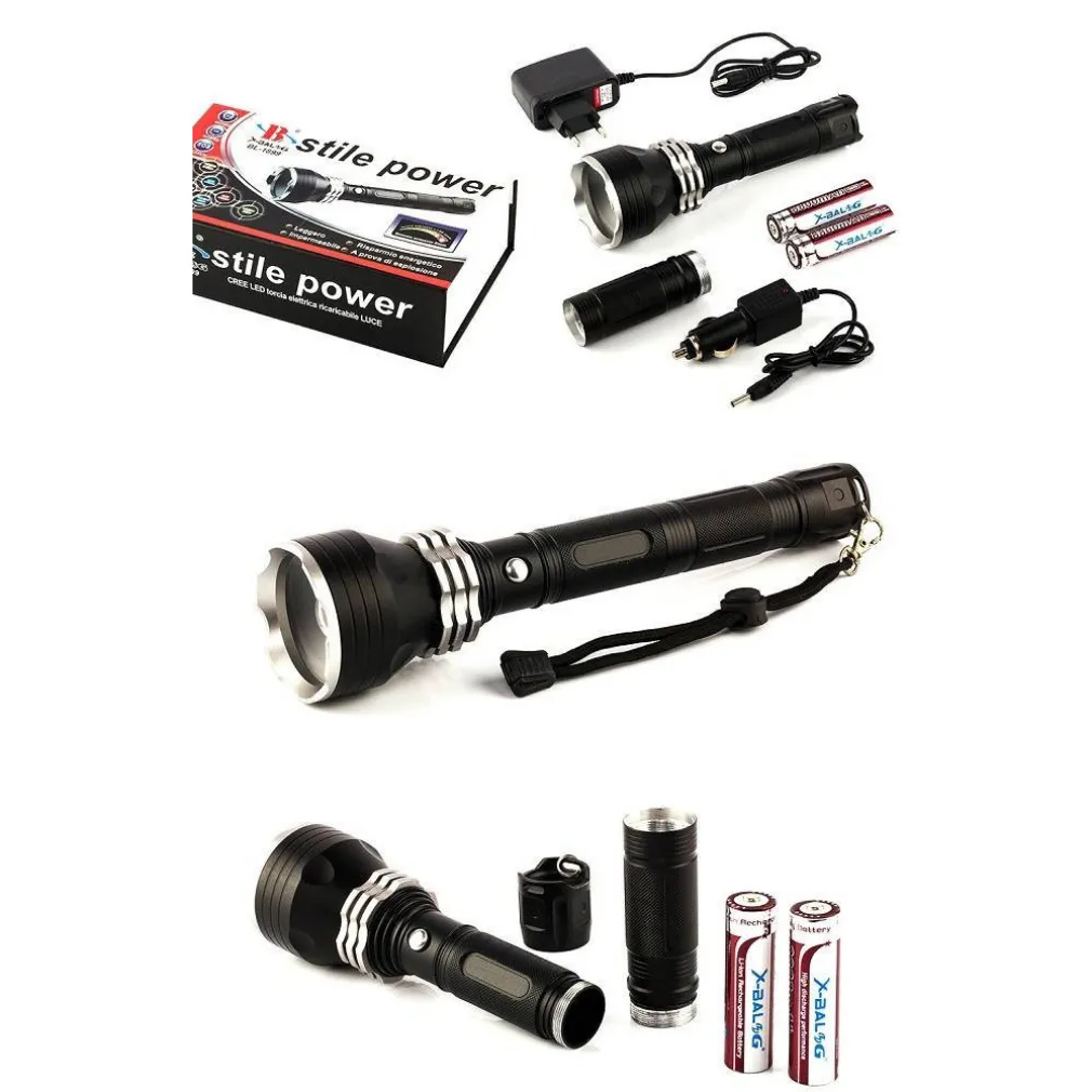 TORCIA LAMPADA LED CREE T6 RICARICABILE 2000 LUMEN 80000 W CON PROLUNGA BL-1899