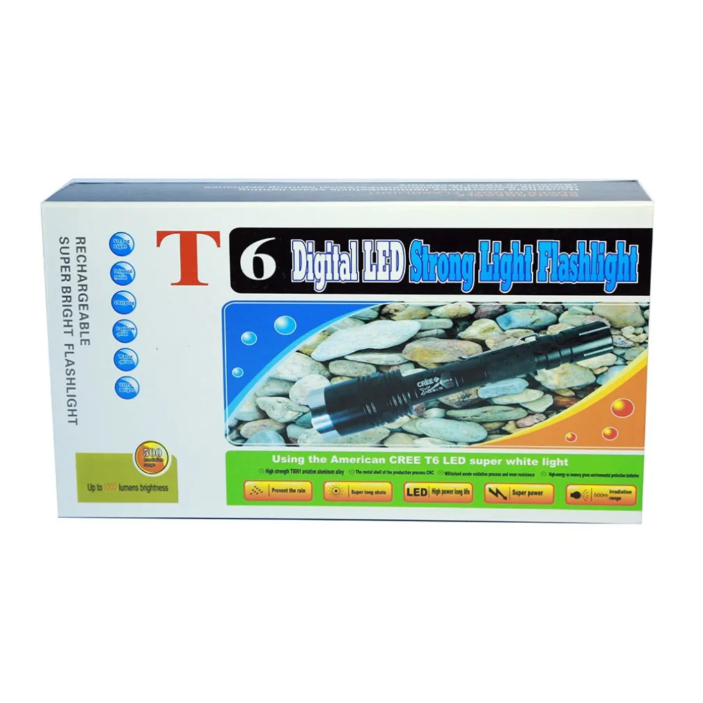 TORCIA LAMPADA LED CREE T6 RICARICABILE TATTICA IMPERMEABILE CON PROLUNGA XMLT6