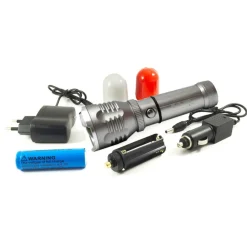 TORCIA LAMPADA LED 3W RICARICABILE ZOOM FLASH LUCE STROBO 2 DIFFUSORI BL-901