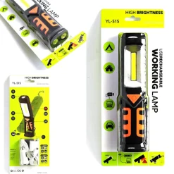 TORCIA LAMPADA PORTATILE RICARICABILE LED STRIP COB - BASE ORIENTABILE E GANCI