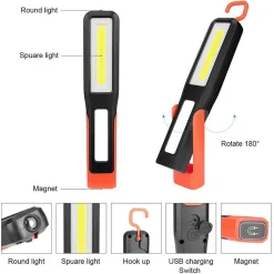 TORCIA LAVORO COB A LED LANTERNA RICARICA USB GANCIO MAGNETICA AUTO CAMPEGGIO