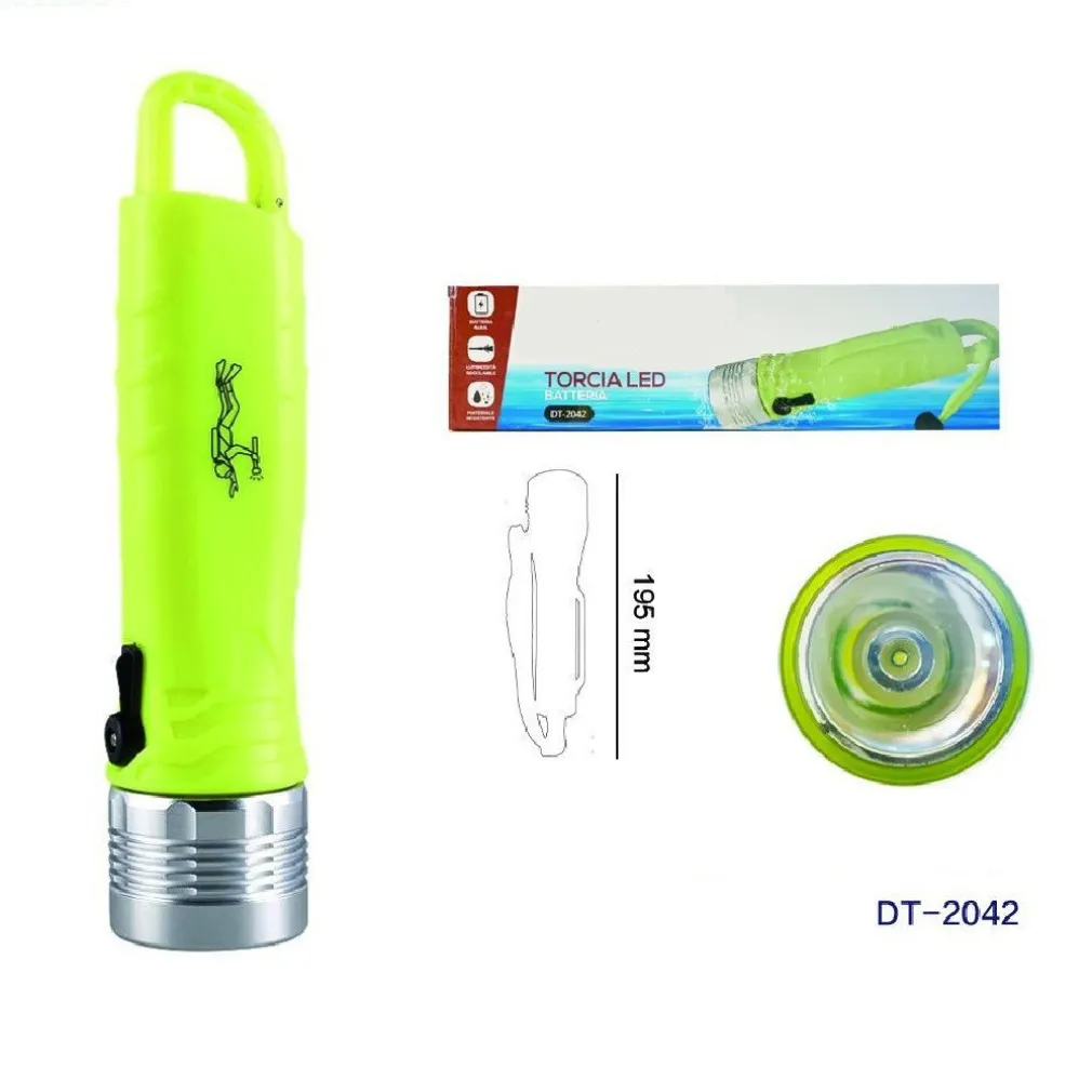 TORCIA LED A BATTERIA IMMERSIONI SUBACQUEE LUMINOSITA' REGOLABILE 195MM DT-2042