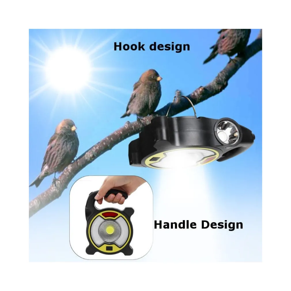 TORCIA LED COB EMERGENZA LUCE FARO DA LAVORO RICARICABILE CON PANNELLO SOLARE