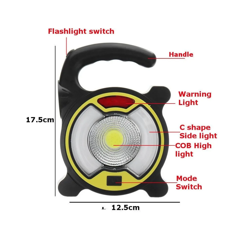 TORCIA LED COB EMERGENZA LUCE FARO DA LAVORO RICARICABILE CON PANNELLO SOLARE