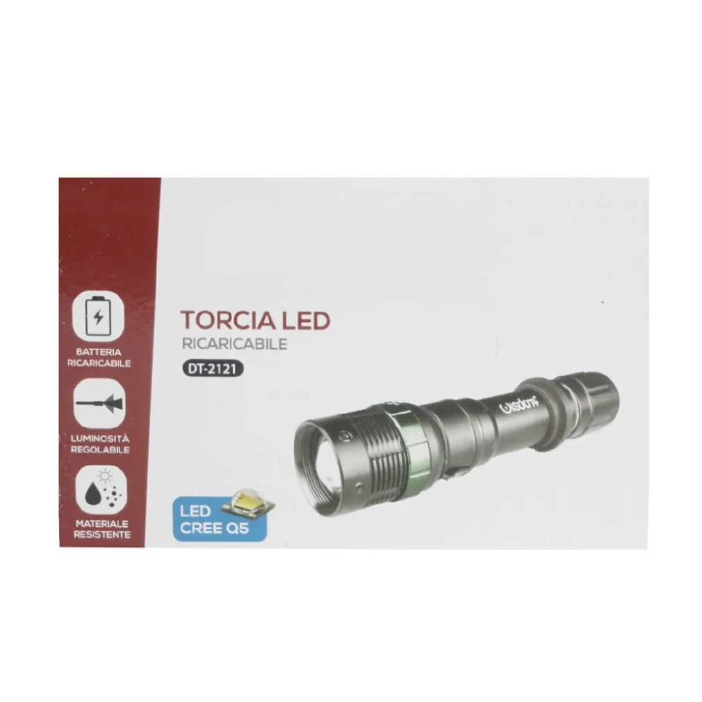 TORCIA LED CREE Q5 RICARICABILE PER CASA CAMPEGGIO ESCURSIONI CON GANCIO DT-2121