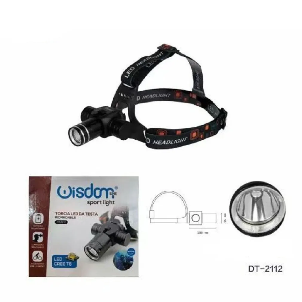 TORCIA LED CREE T6 FRONTALE DA TESTA IMMERSIONE SUBACQUEA RICARICABILE DT-2112