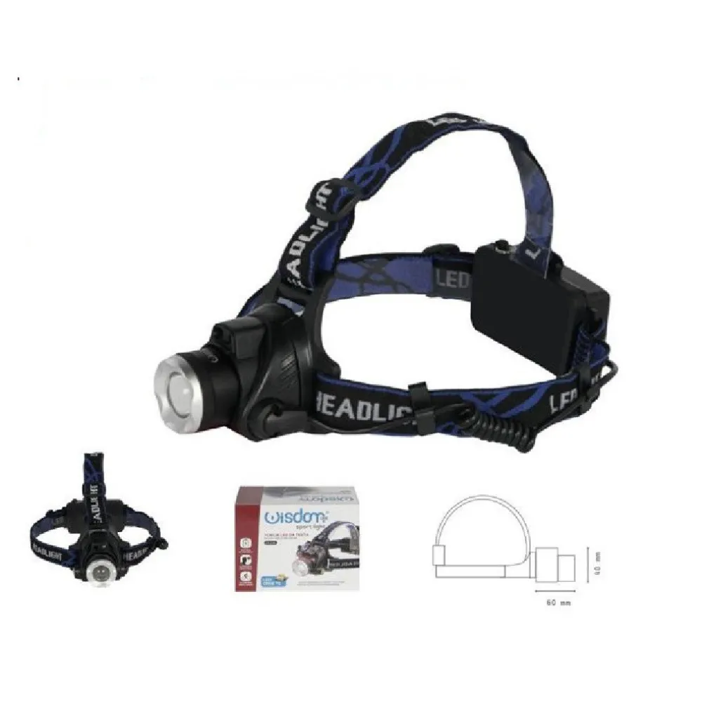 TORCIA LED DA TESTA FRONTALE RICARICABILE INDUZIONE CREE T6 REGOLABILE DT-2169