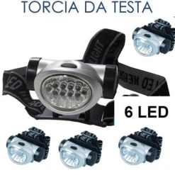 TORCIA LED FRONTALE DA TESTA LUCE LAMPADA RICARICABILE 6 LED CAMPING CACCIA