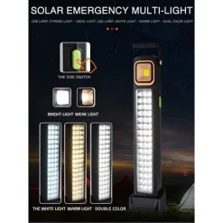 TORCIA PORTATILE LAMPADA DI EMERGENZA RICARICABILE USB SOLARE 45LED LUCE BIANCA