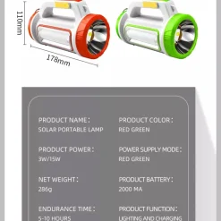 TORCIA SOLARE RICARICABILE USB A LED MULTIFUNZIONE CON LUCE LATERALE PORTATILE
